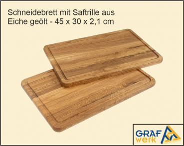 Schneidebrett mit Saftrille aus Eiche geölt - 45 x 30 x 2,1 cm