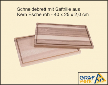 Schneidebrett - Kern Esche mit Saftrille - 40 x 25 x 2 cm roh