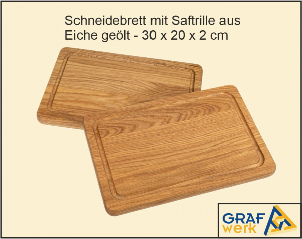 Schneidebrett mit Saftrille aus Eiche geölt - 30 x 20 x 2 cm