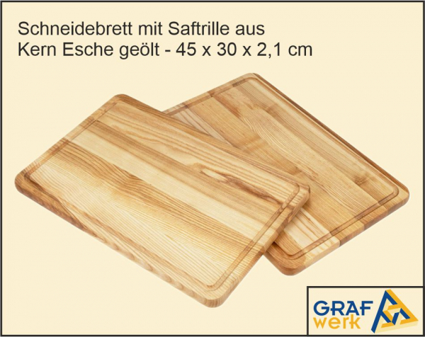 Schneidebrett - Kern Esche mit Saftrille - 45 x 30 x 2,1 cm geölt