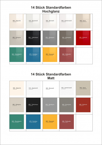 Standard Lackierte Oberflächen in matt ca. NCS