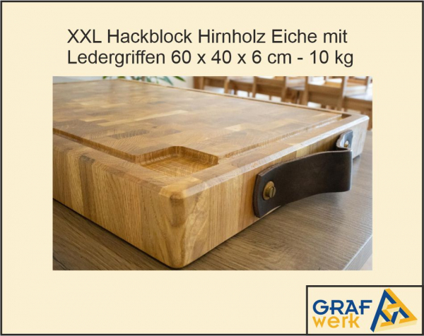 XXL Eiche Hackbrett Stirnholz 60 x 40 x 6 cm - 10 kg